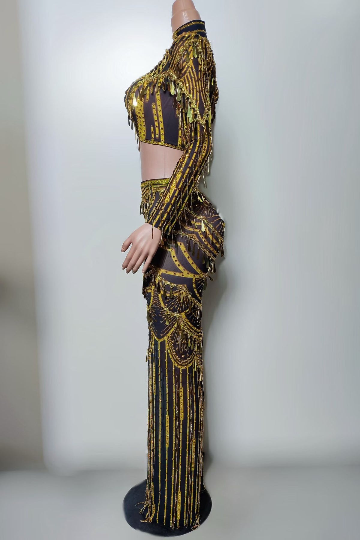 CELESINYI Feiyu Crystal Emerald Crop Gown Set