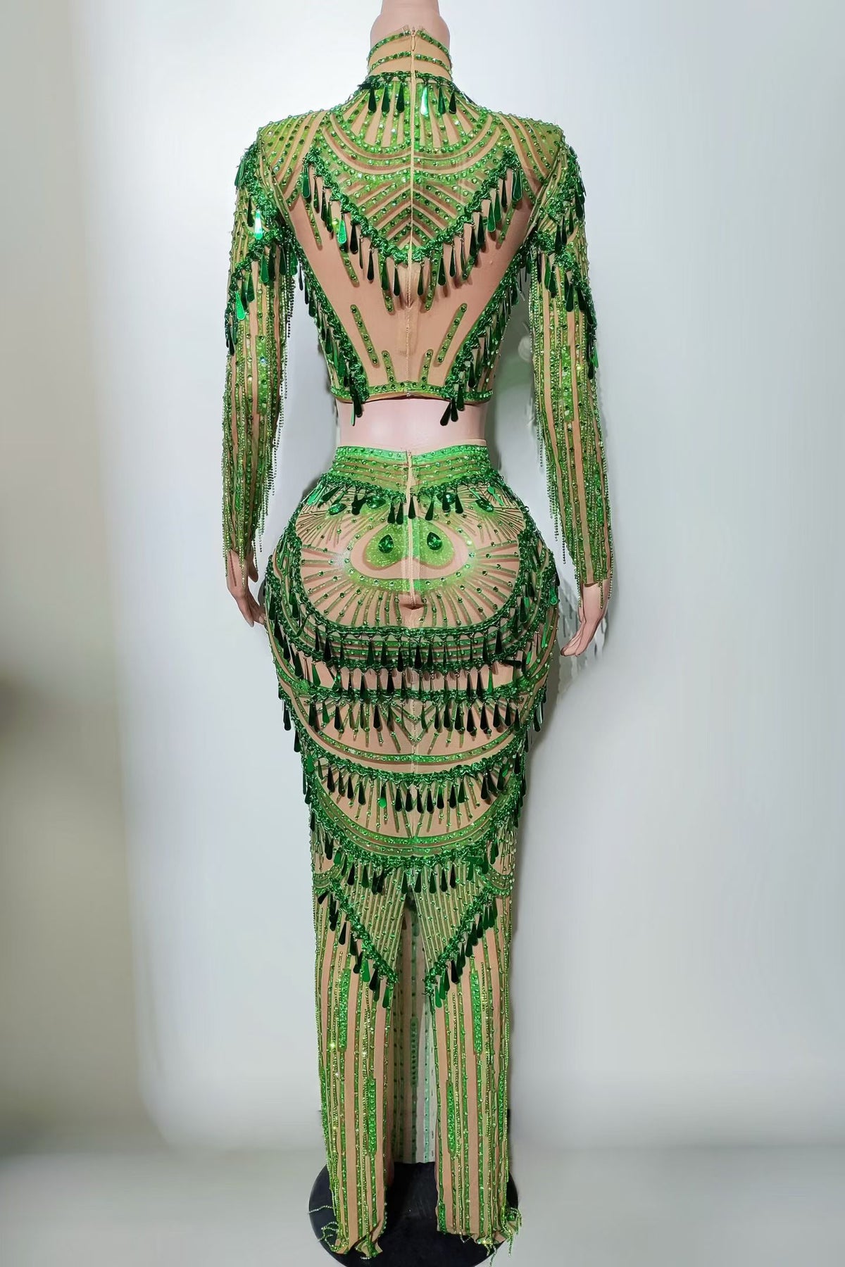 CELESINYI Feiyu Crystal Emerald Crop Gown Set