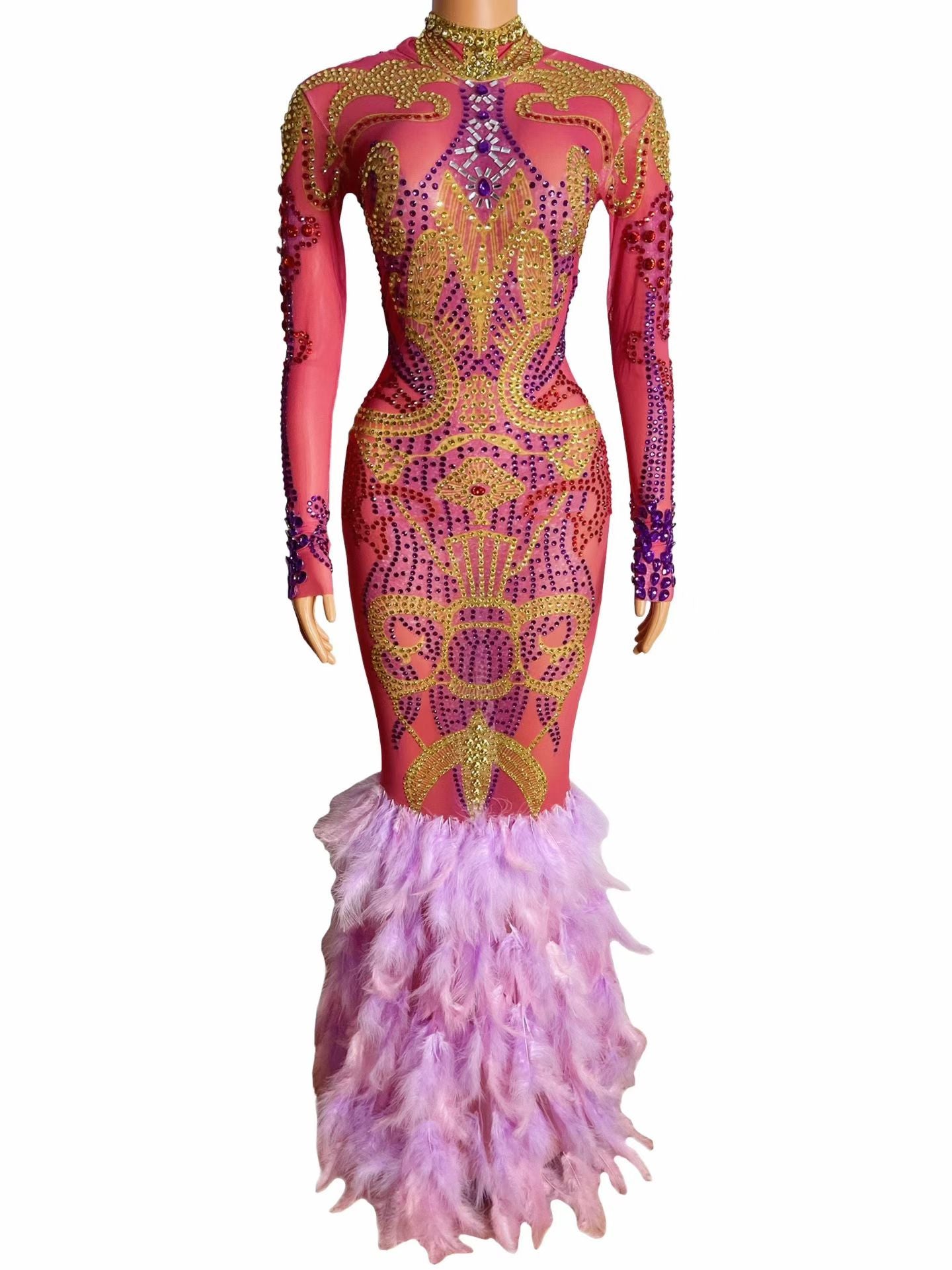CELESINYI Xiaoyanzi Crystal Beaded Feather Gown