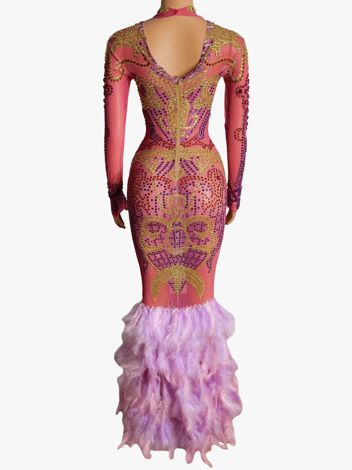 CELESINYI Xiaoyanzi Crystal Beaded Feather Gown