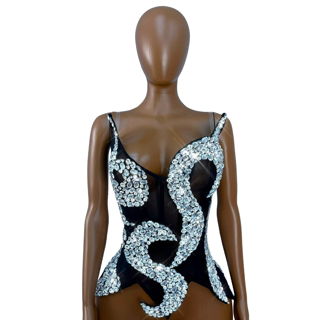 CELESINYI Shenhua Crystal Swirl Corset Bodysuit