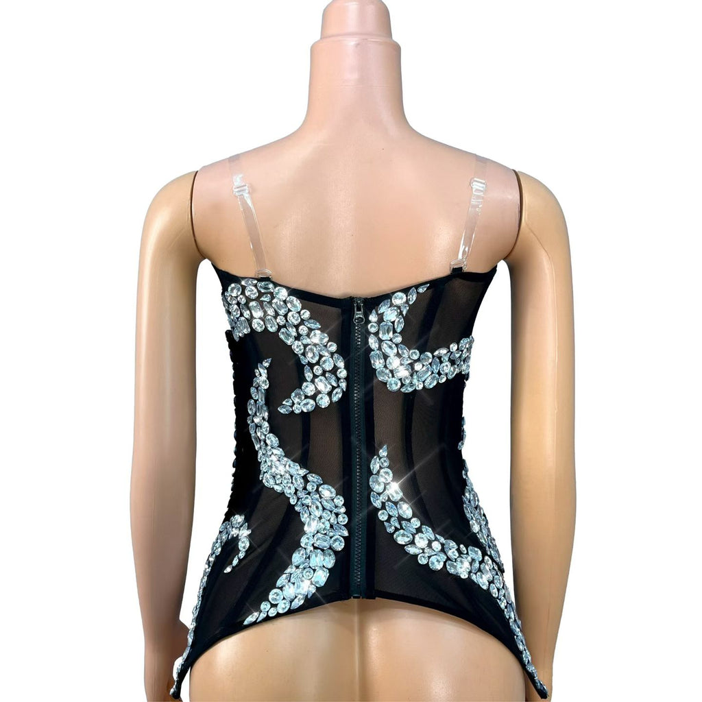 CELESINYI Shenhua Crystal Swirl Corset Bodysuit