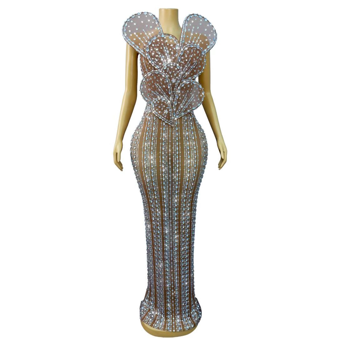 CELESINYI Yehuban Crystal Floral Maxi Dress