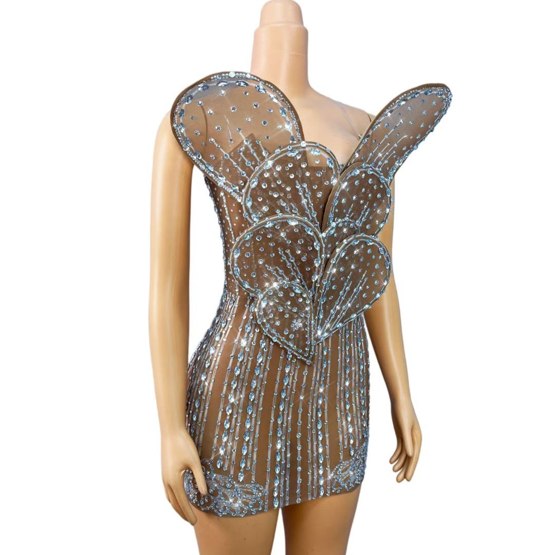 CELESINYI Yehuaban Crystal Deep Petal Mini Dress
