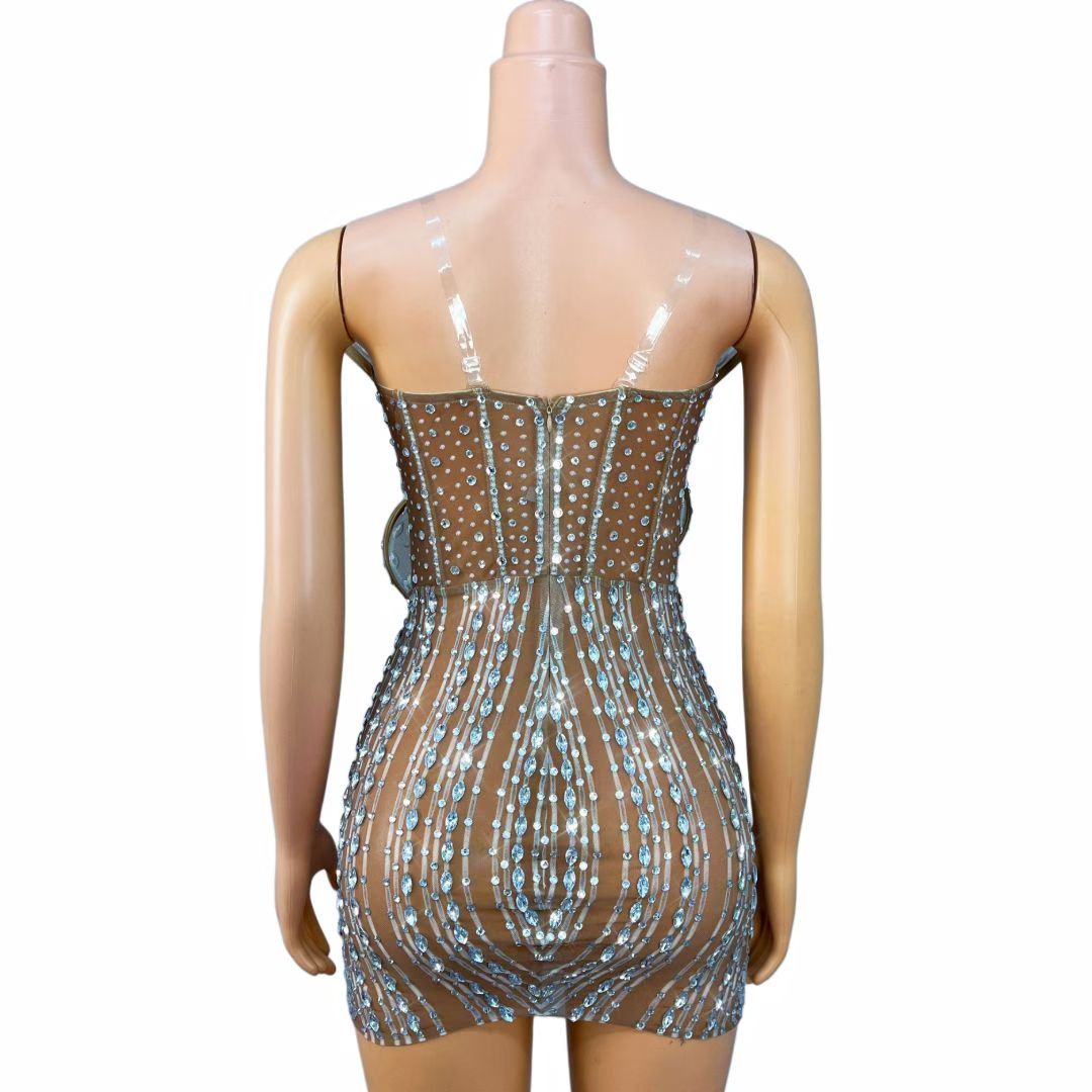CELESINYI Yehuaban Crystal Deep Petal Mini Dress