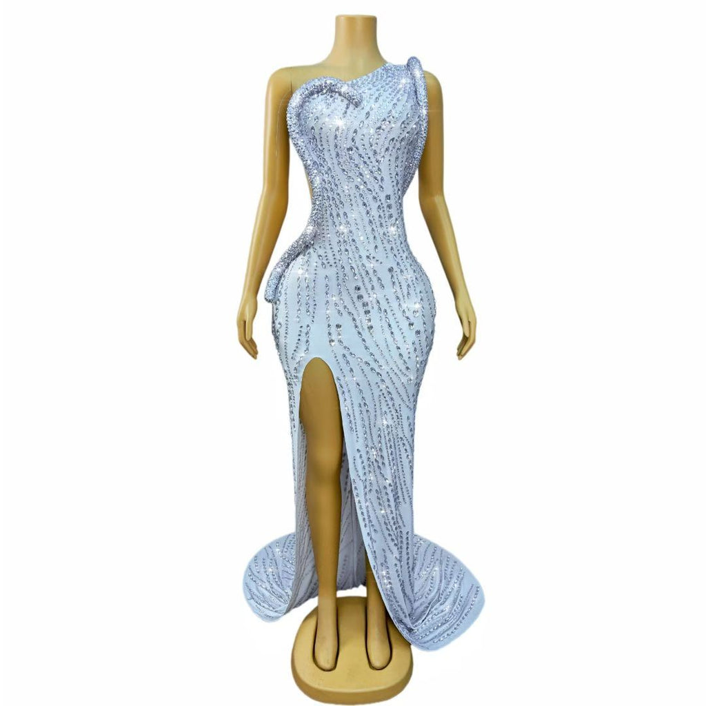 CELESINYI Siluo Crystal Waterfall Slit Gown