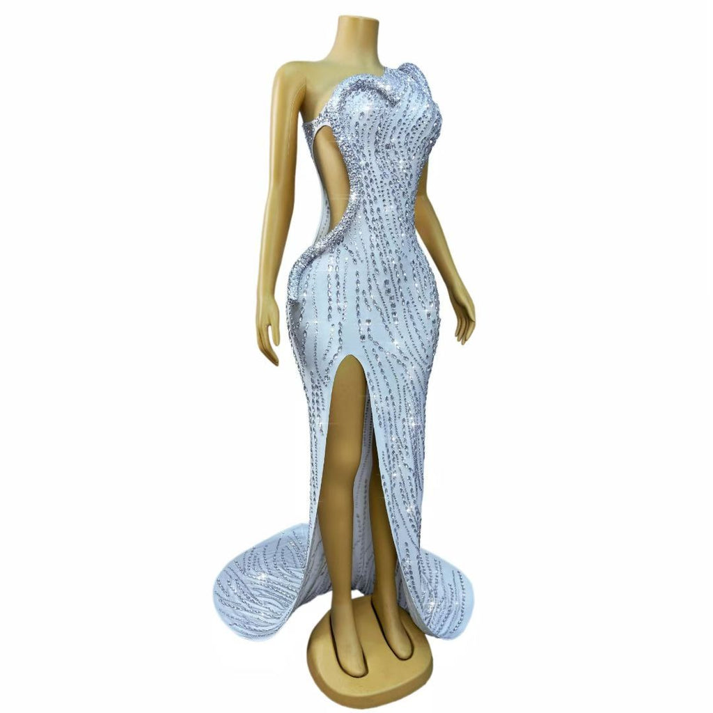CELESINYI Siluo Crystal Waterfall Slit Gown