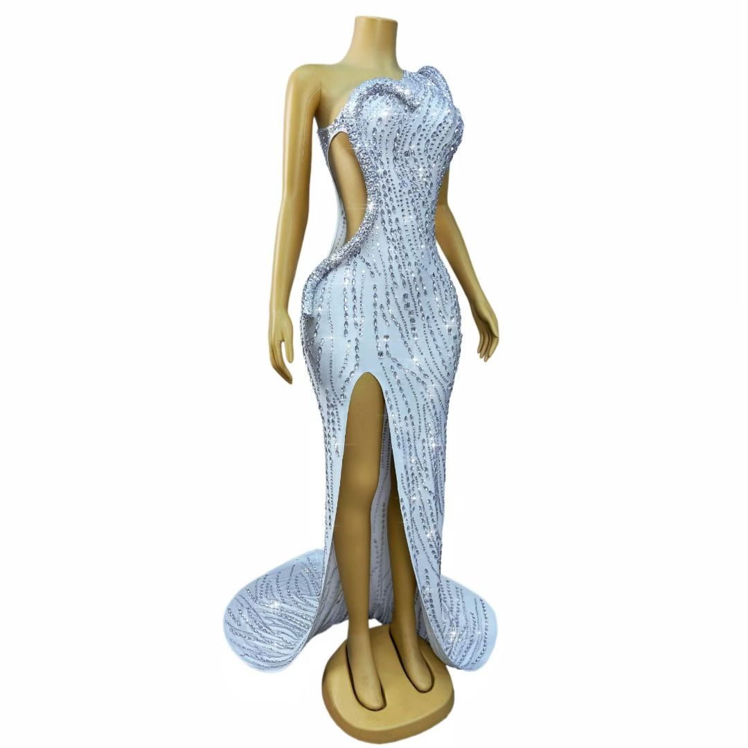 CELESINYI Siluo Crystal Waterfall Slit Gown