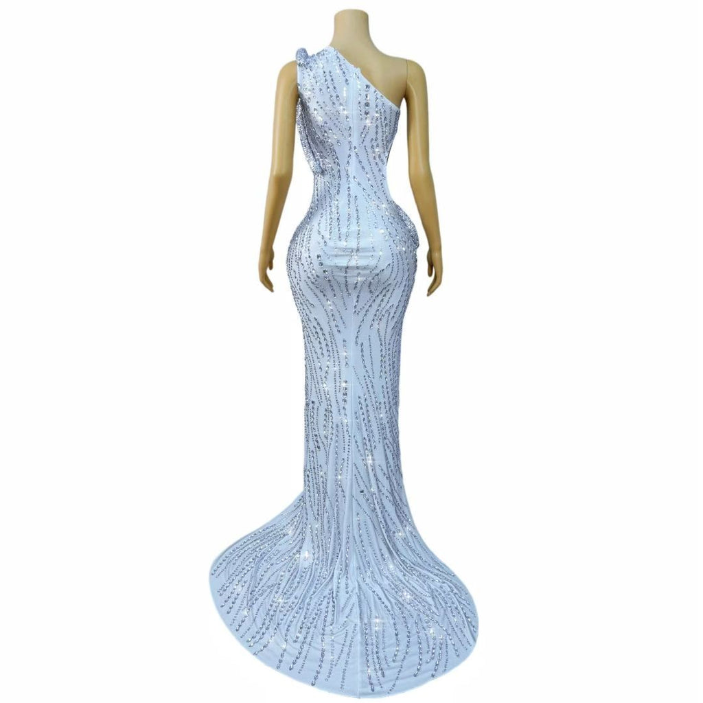 CELESINYI Siluo Crystal Waterfall Slit Gown
