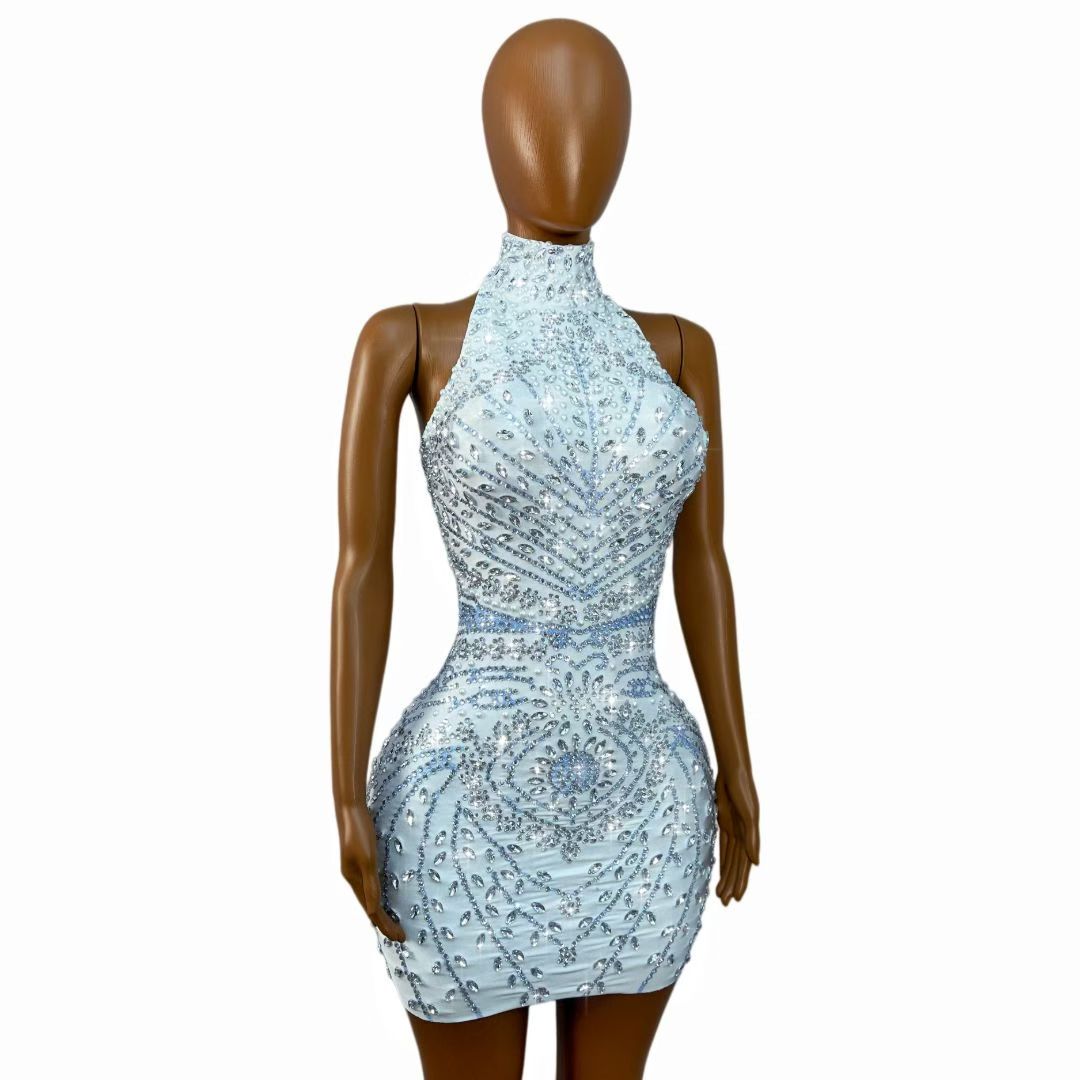 CELESINYI Helanye Crystal White Lotus Mini Dress