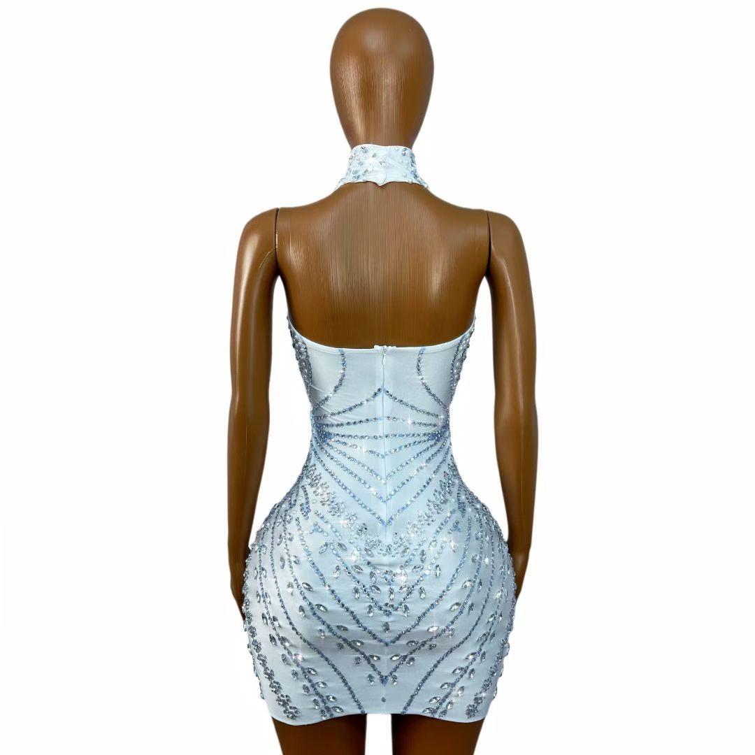 CELESINYI Helanye Crystal White Lotus Mini Dress