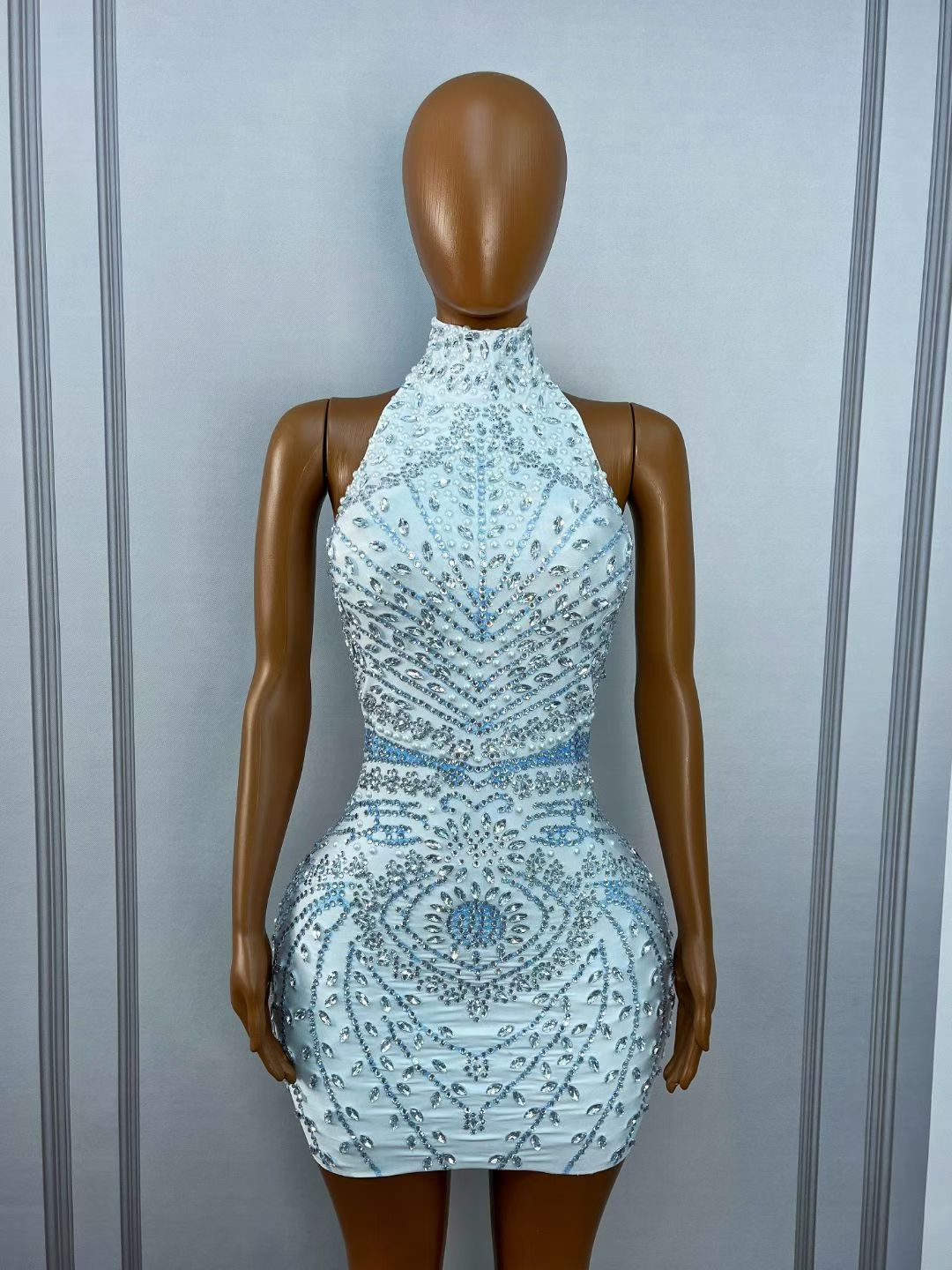 CELESINYI Helanye Crystal White Lotus Mini Dress