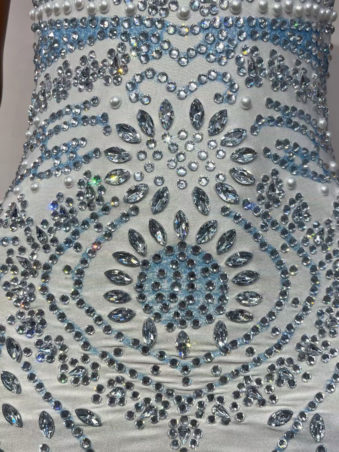 CELESINYI Helanye Crystal White Lotus Mini Dress