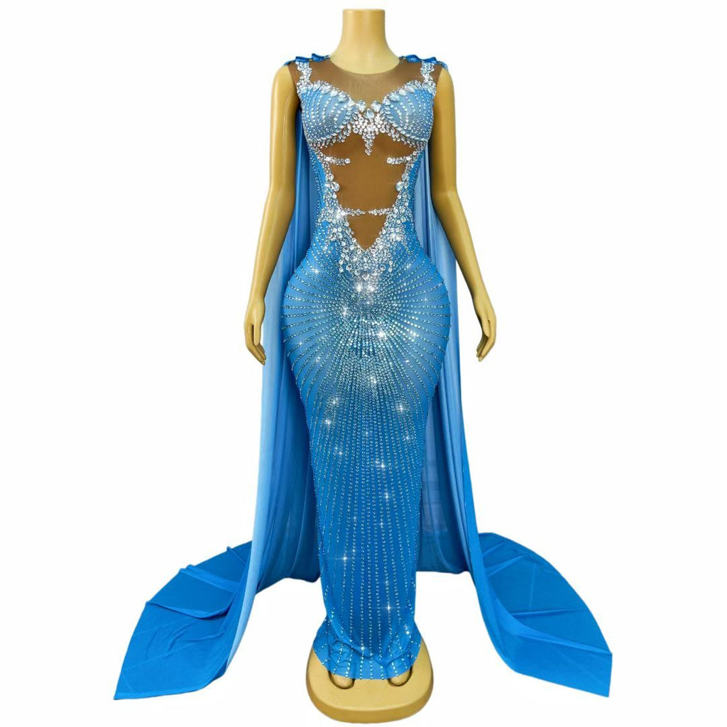 CELESINYI Chijin Crystal Cape Mermaid Gown