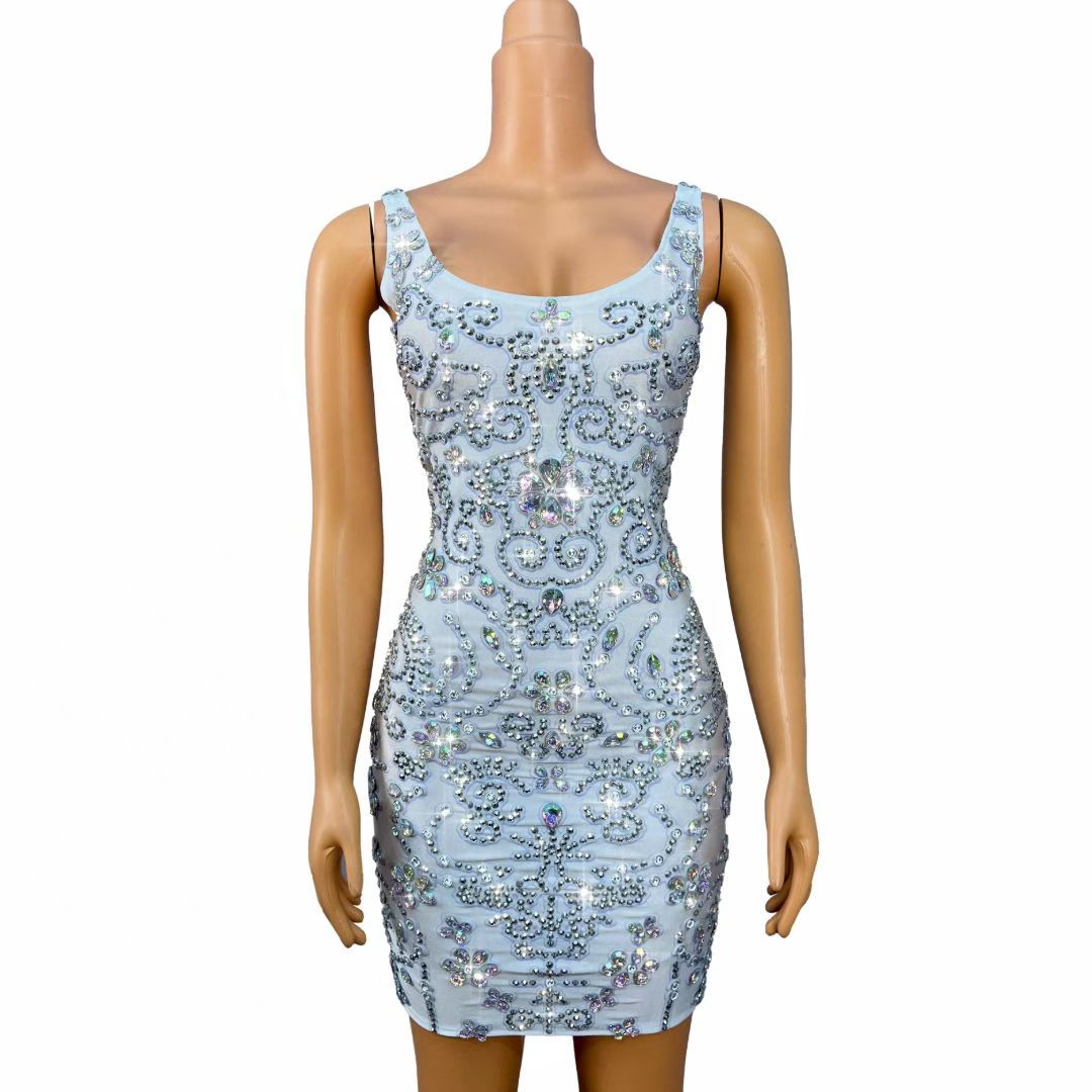 CELESINYI Baihuatuan Crystal White Rococo Mini Dress