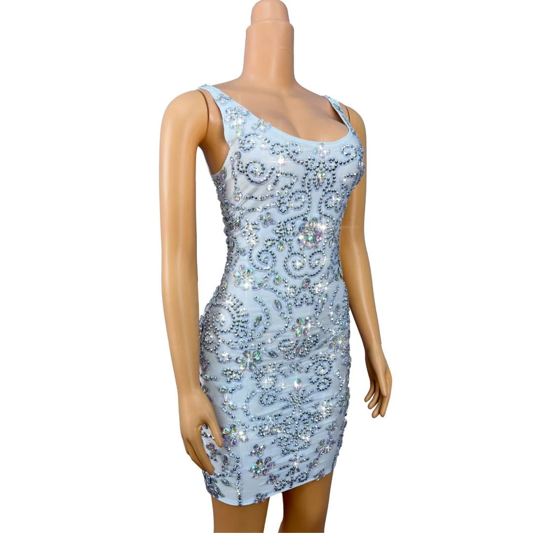 CELESINYI Baihuatuan Crystal White Rococo Mini Dress