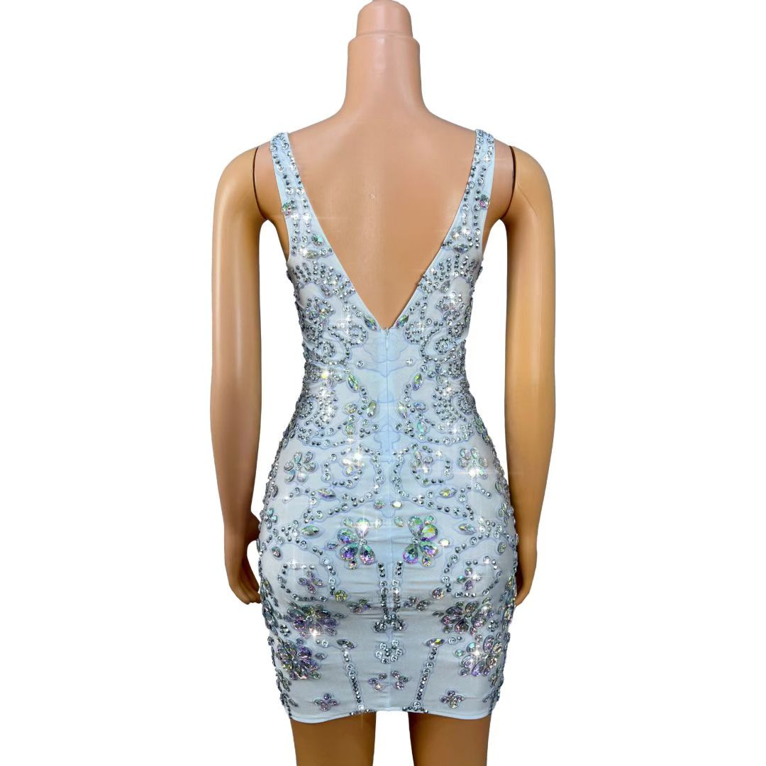 CELESINYI Baihuatuan Crystal White Rococo Mini Dress
