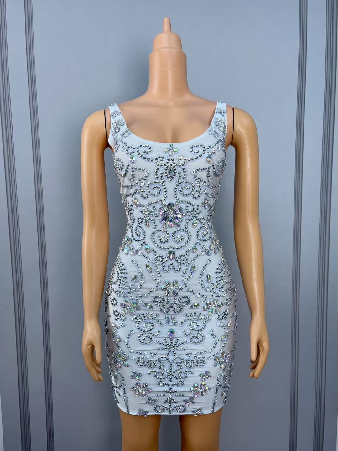 CELESINYI Baihuatuan Crystal White Rococo Mini Dress