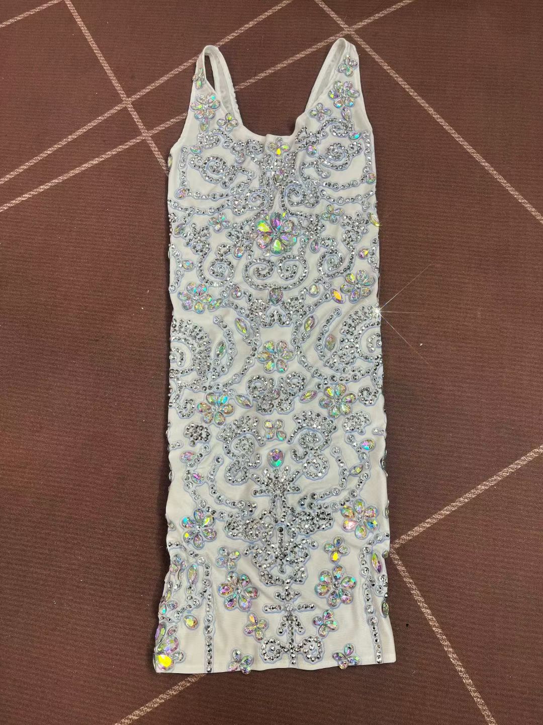 CELESINYI Baihuatuan Crystal White Rococo Mini Dress