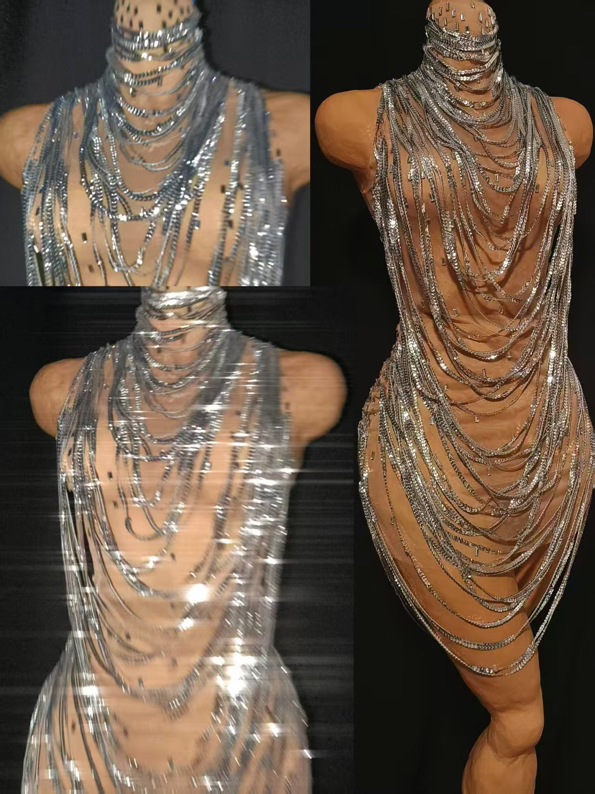 CELESINYI Xiansuo Crystal Silver Chain Dress
