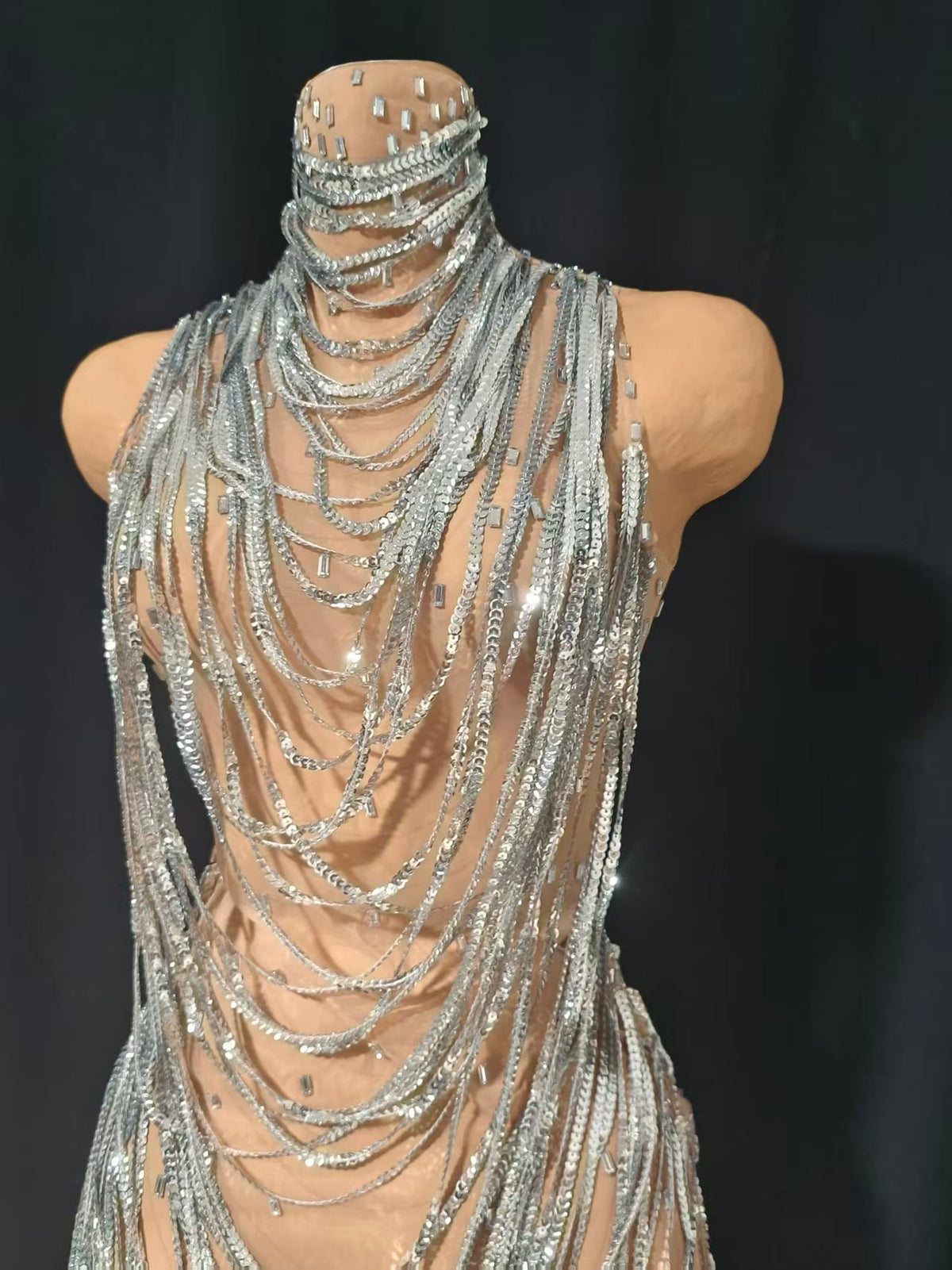 CELESINYI Xiansuo Crystal Silver Chain Dress