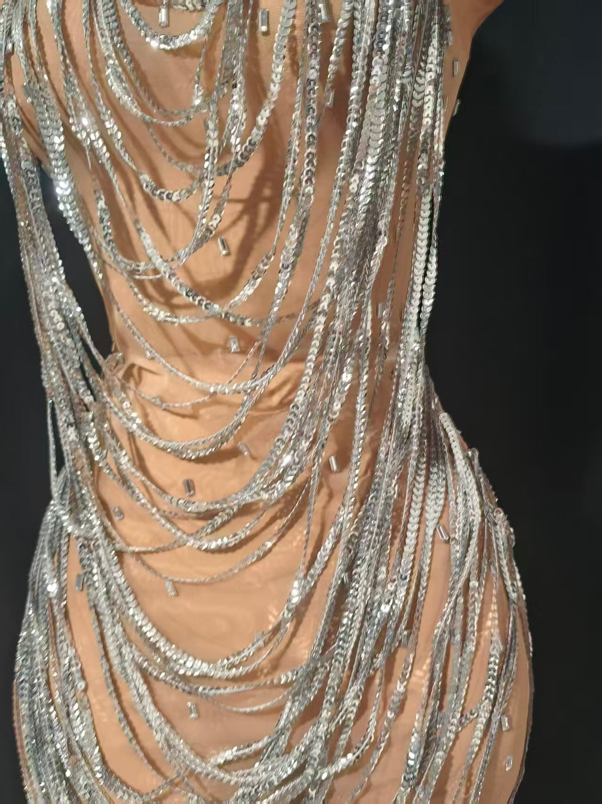 CELESINYI Xiansuo Crystal Silver Chain Dress