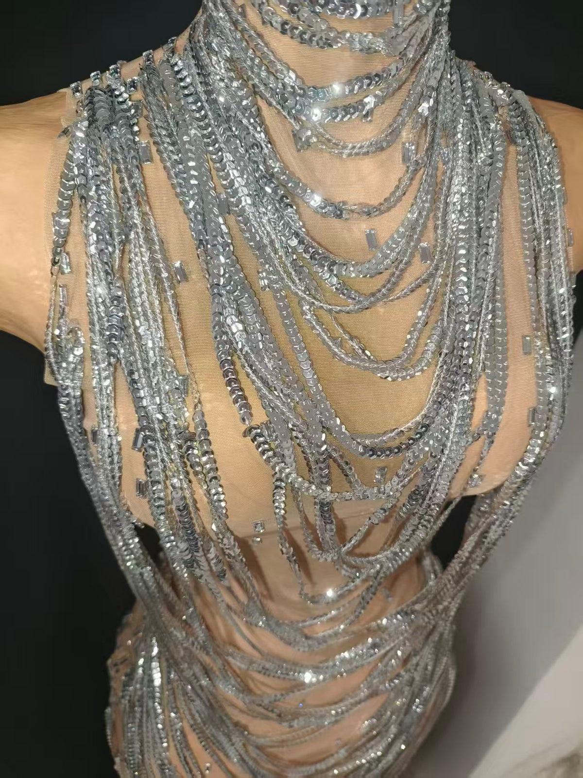 CELESINYI Xiansuo Crystal Silver Chain Dress