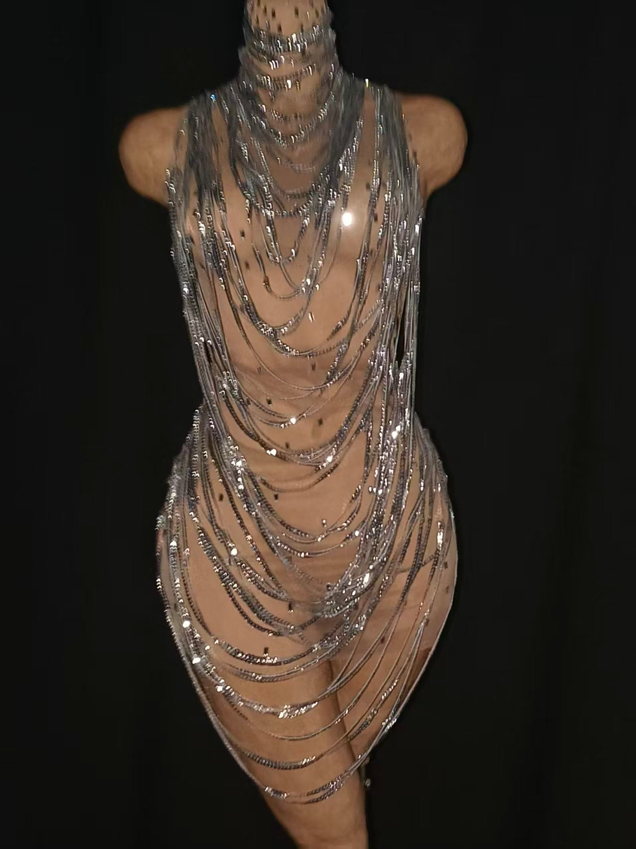 CELESINYI Xiansuo Crystal Silver Chain Dress