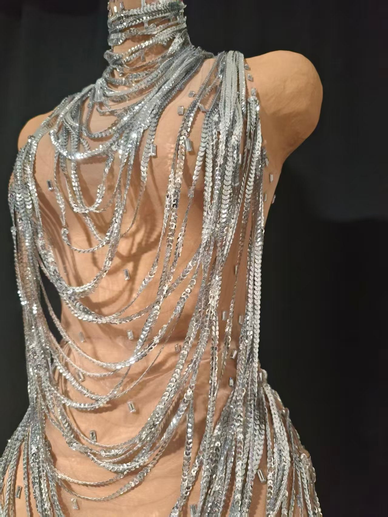 CELESINYI Xiansuo Crystal Silver Chain Dress