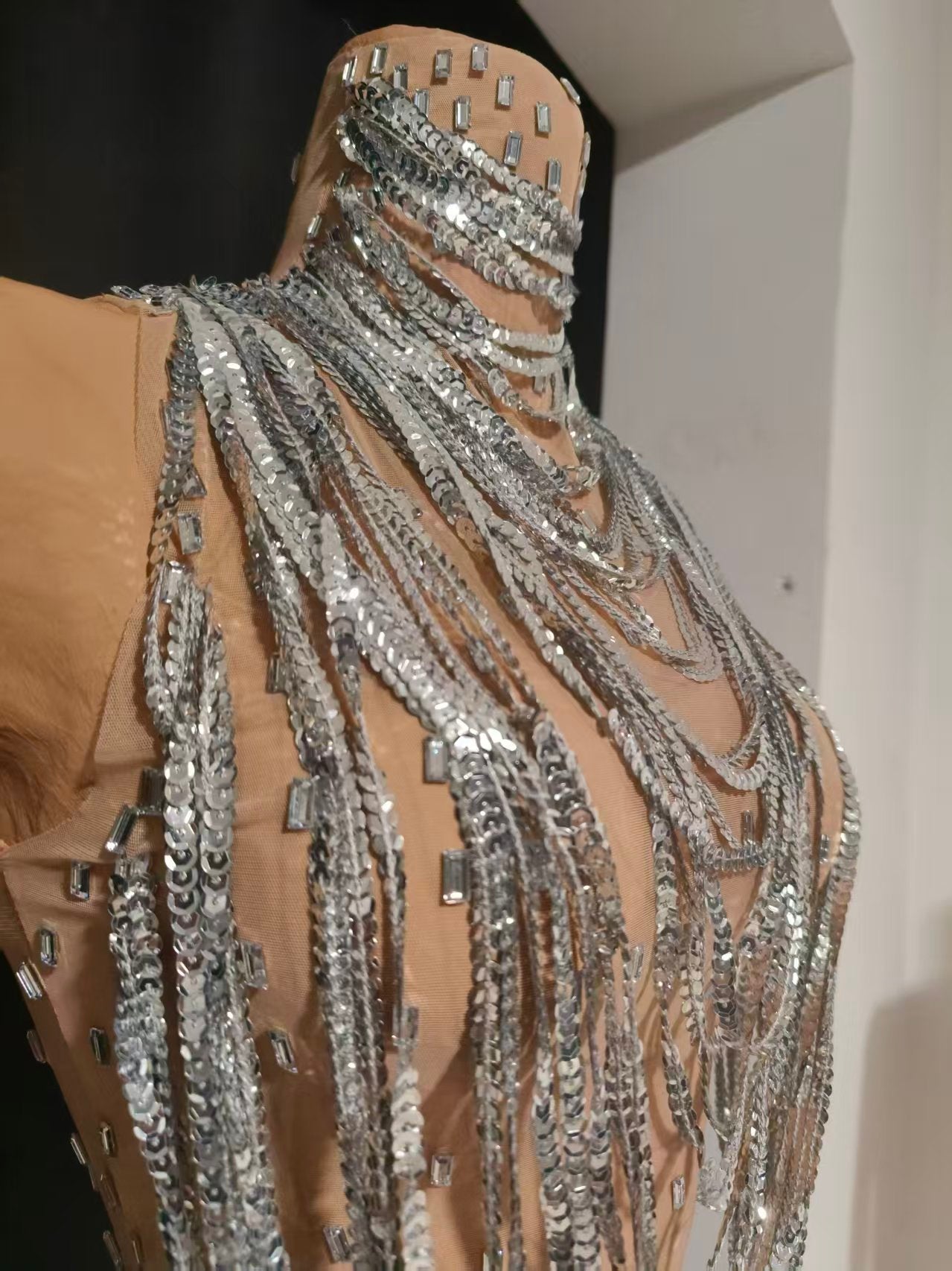 CELESINYI Xiansuo Crystal Silver Chain Dress