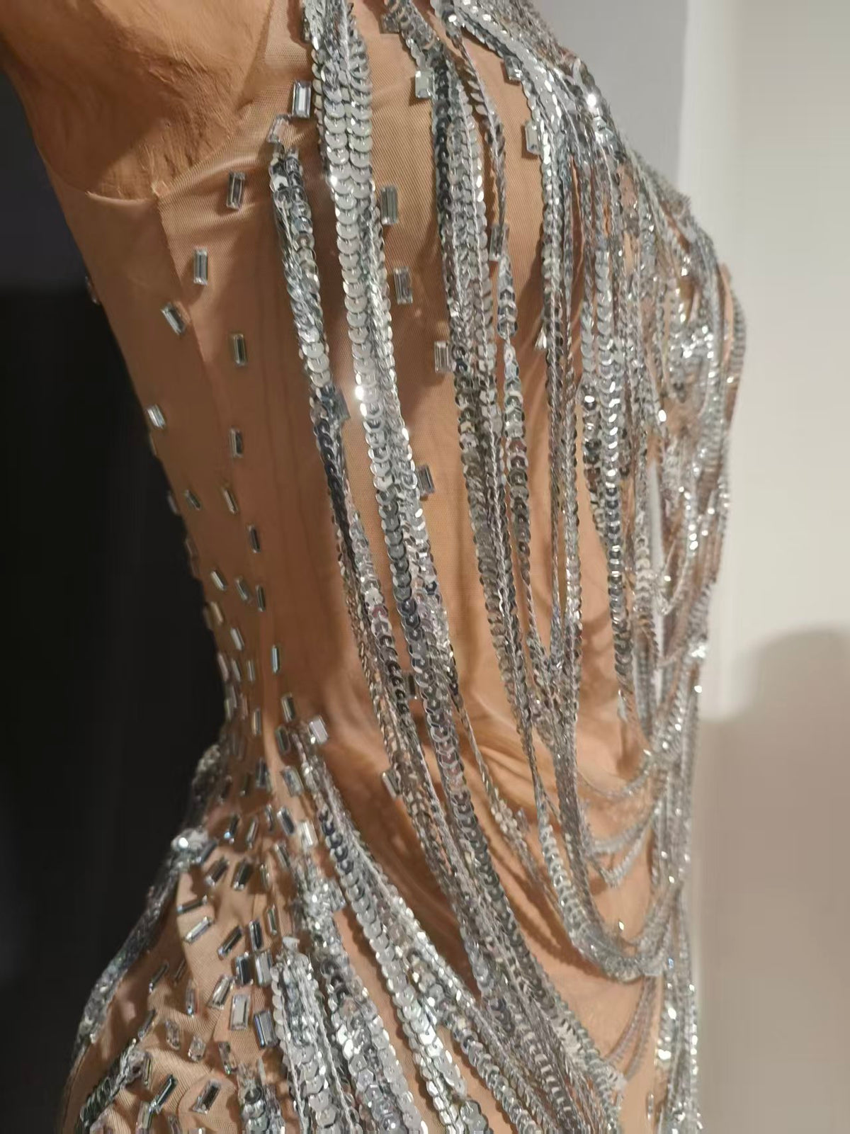CELESINYI Xiansuo Crystal Silver Chain Dress