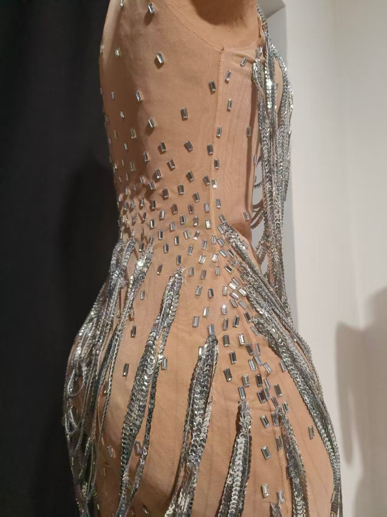 CELESINYI Xiansuo Crystal Silver Chain Dress