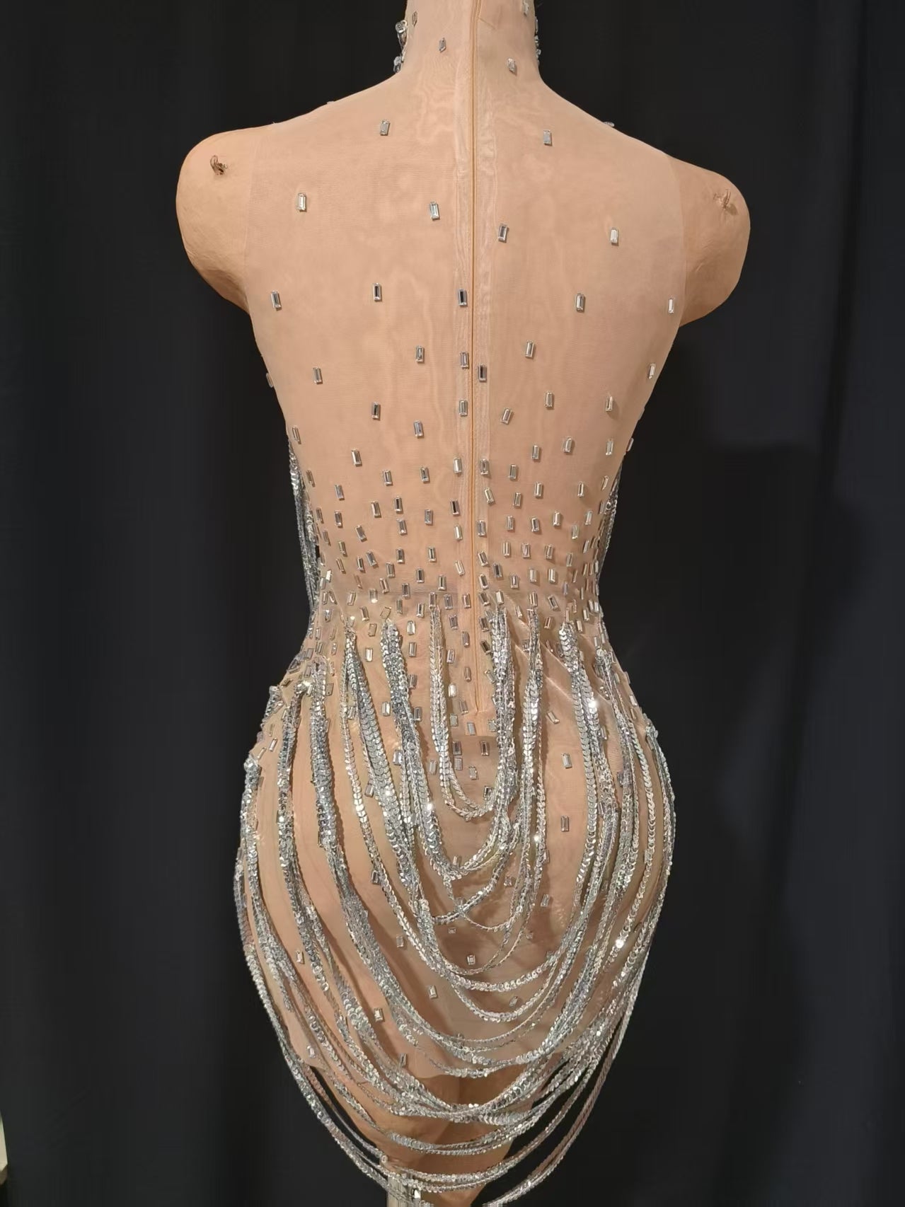 CELESINYI Xiansuo Crystal Silver Chain Dress