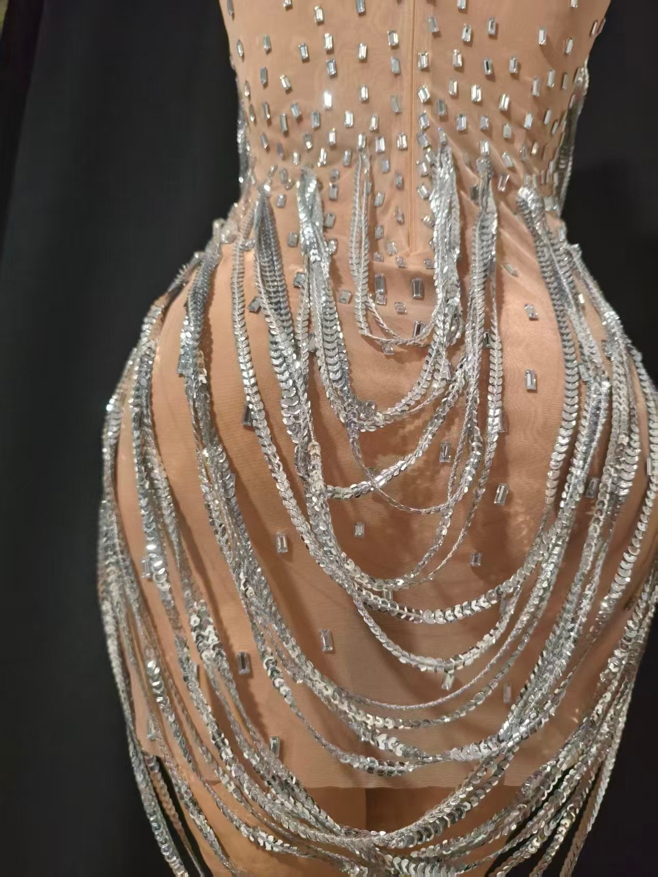 CELESINYI Xiansuo Crystal Silver Chain Dress