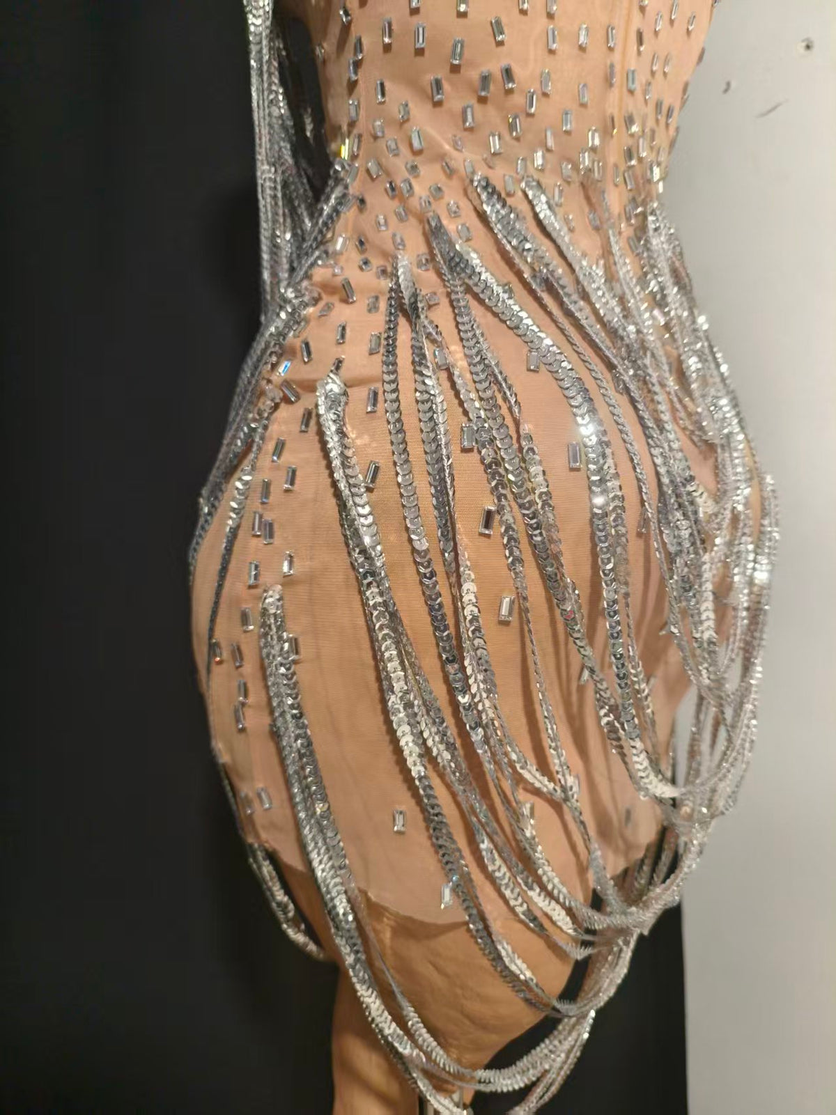 CELESINYI Xiansuo Crystal Silver Chain Dress