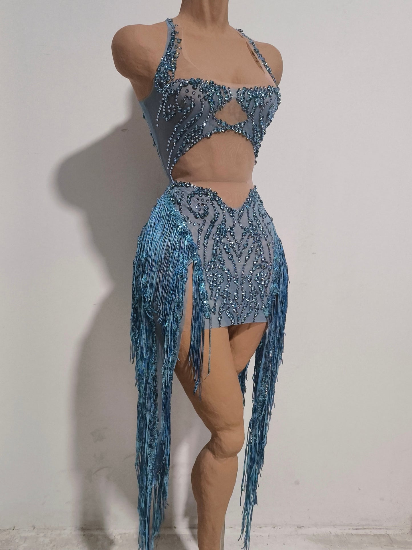 CELESINYI Shuiling Crystal Blue Fringe Set