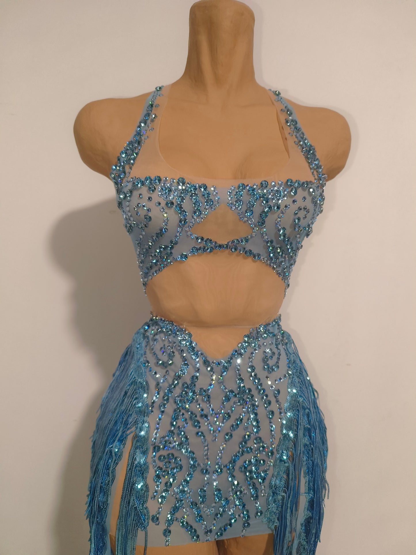 CELESINYI Shuiling Crystal Blue Fringe Set