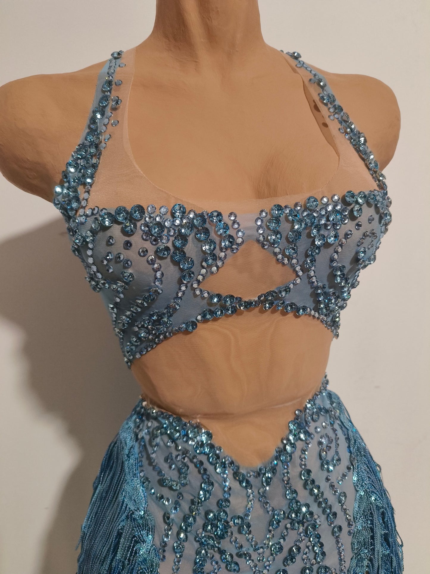 CELESINYI Shuiling Crystal Blue Fringe Set
