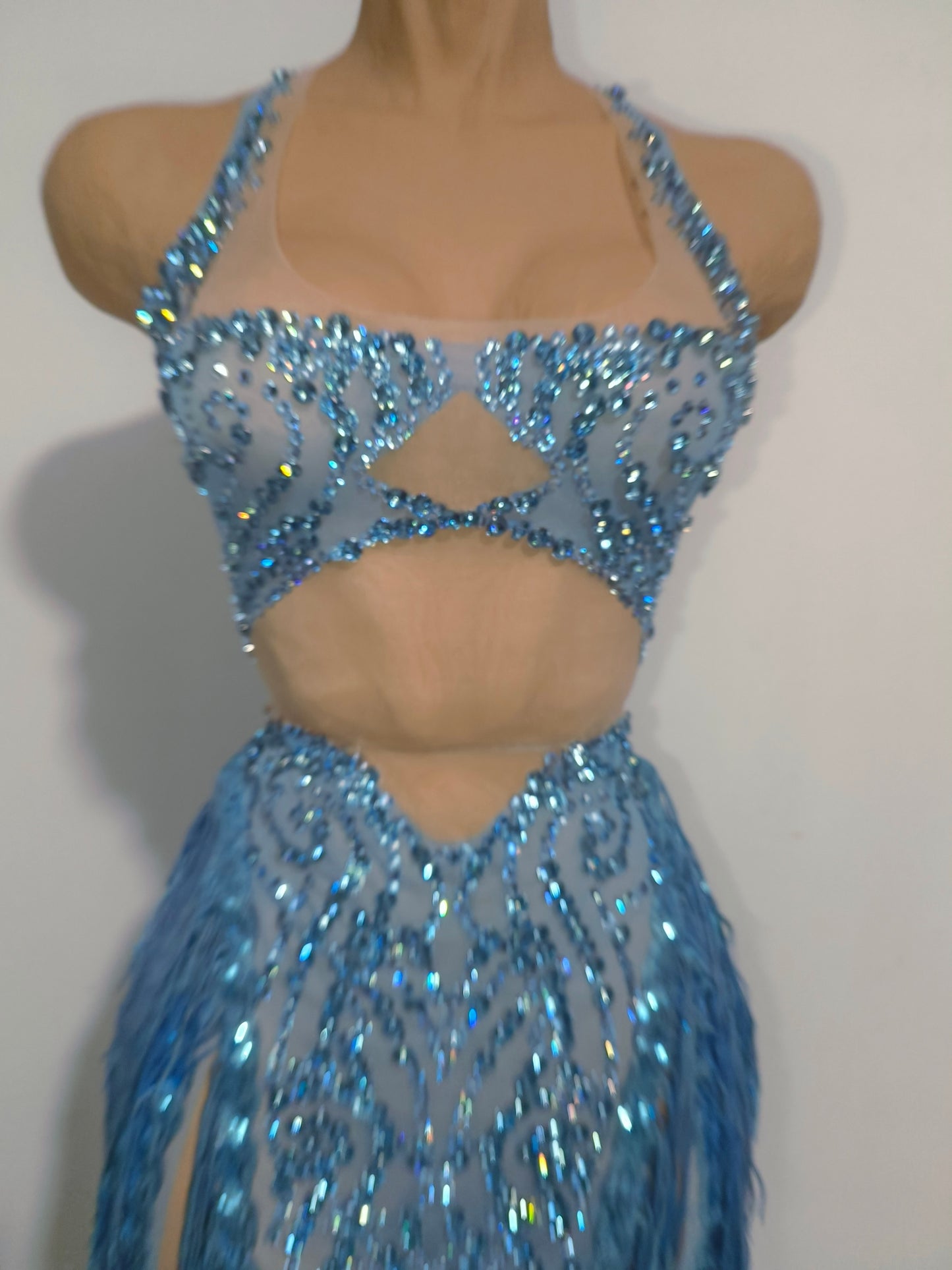 CELESINYI Shuiling Crystal Blue Fringe Set