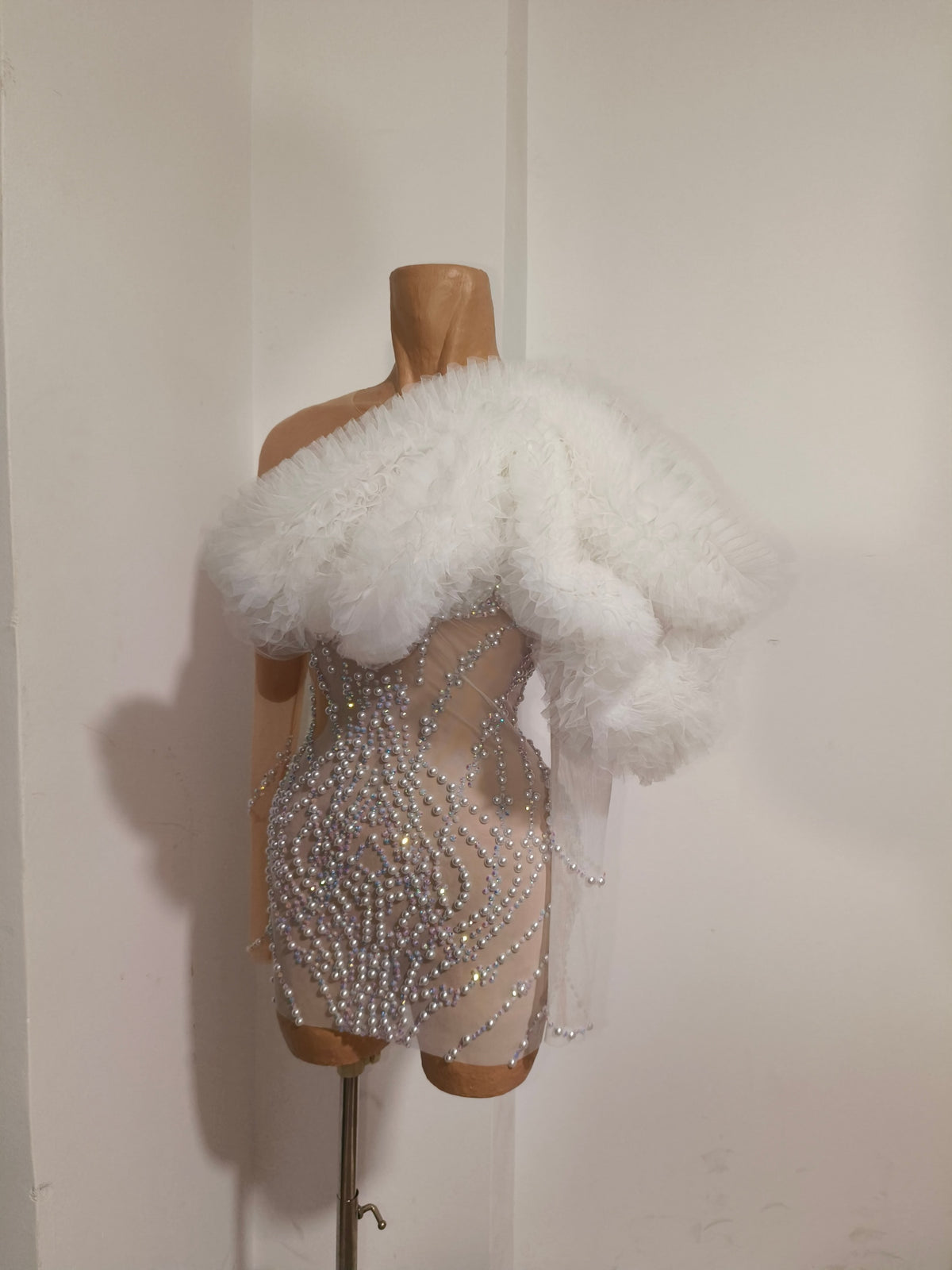CELESINYI Tianxiang Crystal One Shoulder Mini Dress