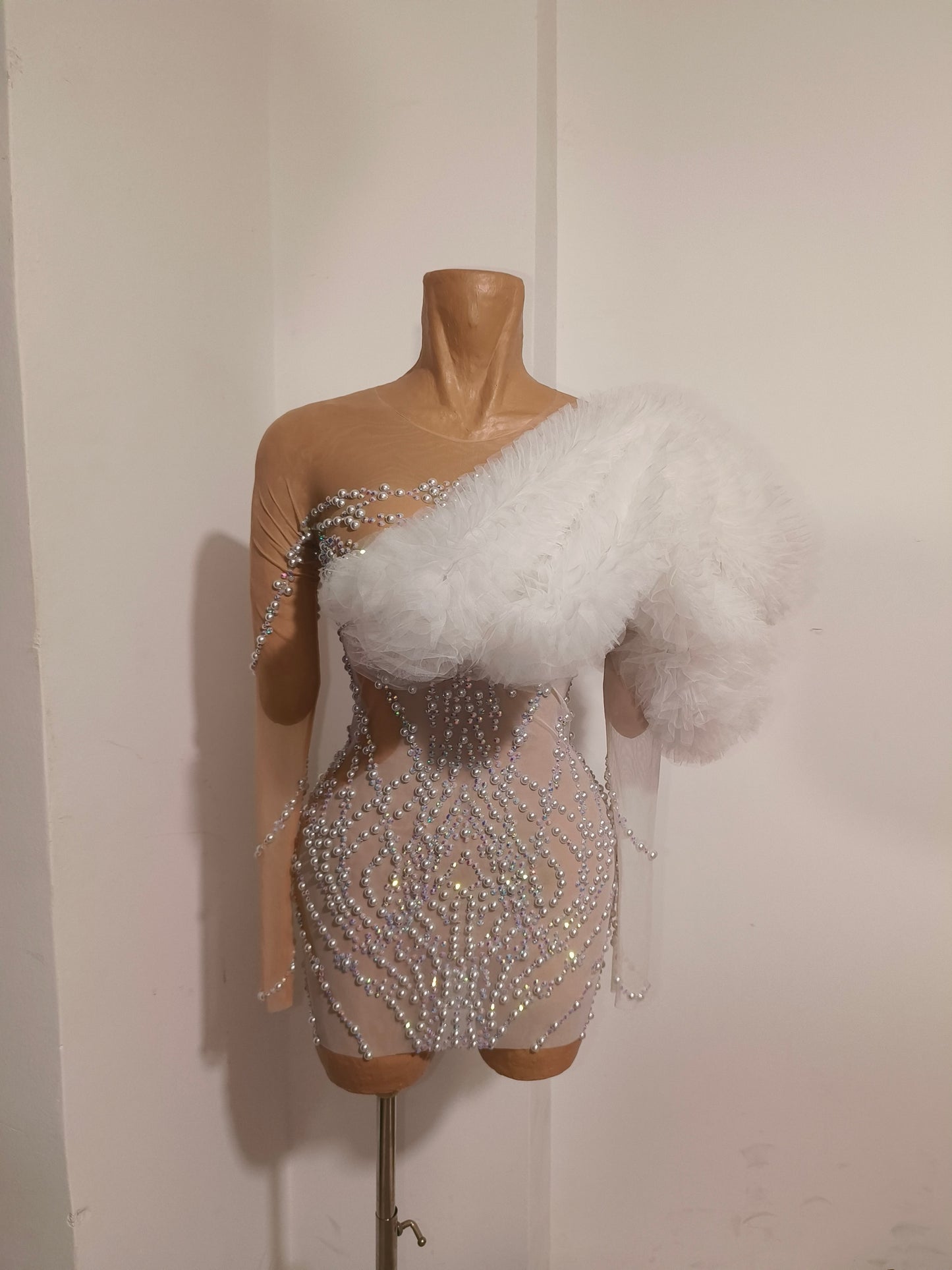 CELESINYI Tianxiang Crystal One Shoulder Mini Dress