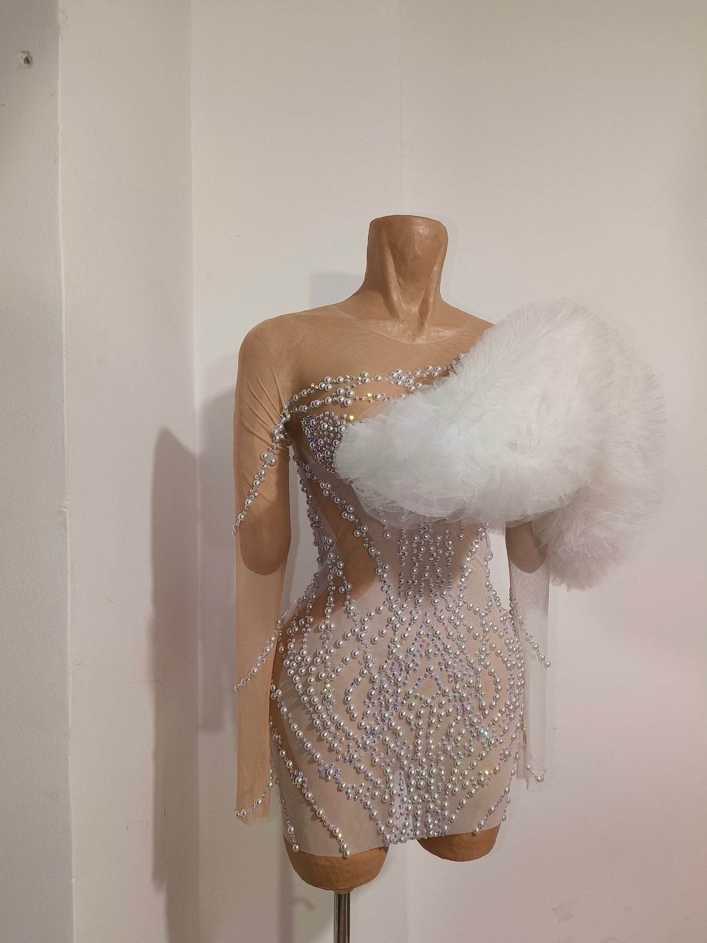 CELESINYI Tianxiang Crystal One Shoulder Mini Dress