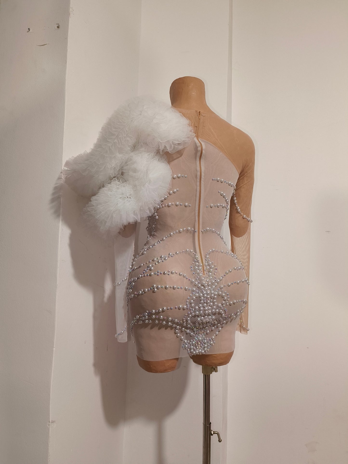 CELESINYI Tianxiang Crystal One Shoulder Mini Dress