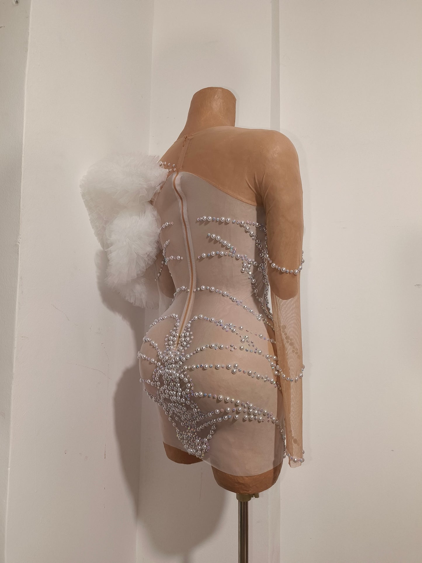 CELESINYI Tianxiang Crystal One Shoulder Mini Dress