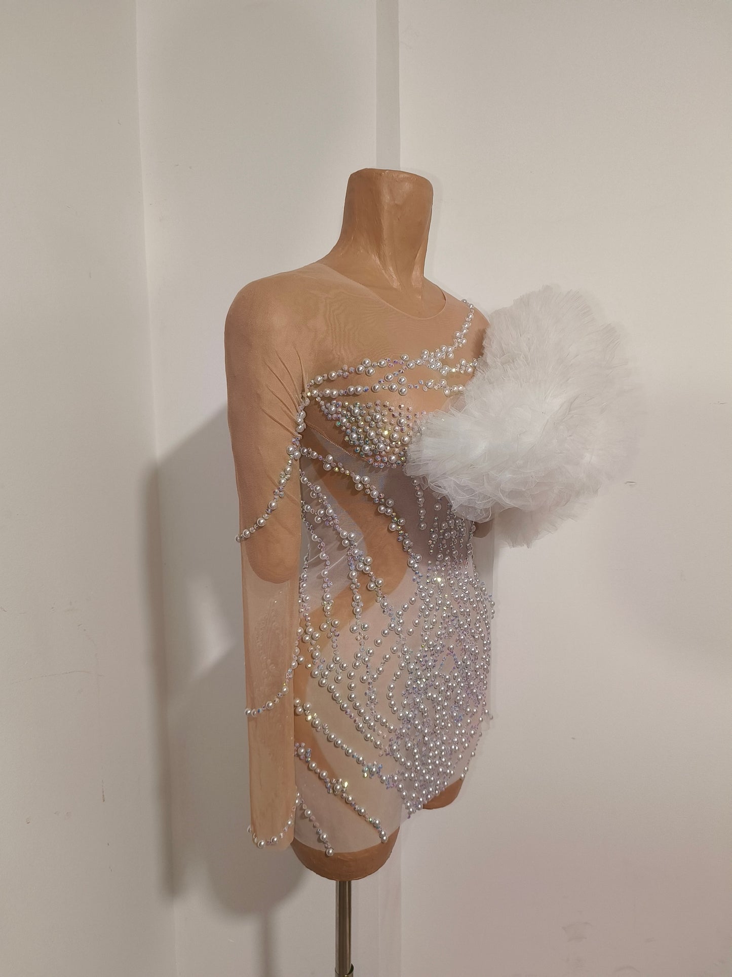 CELESINYI Tianxiang Crystal One Shoulder Mini Dress