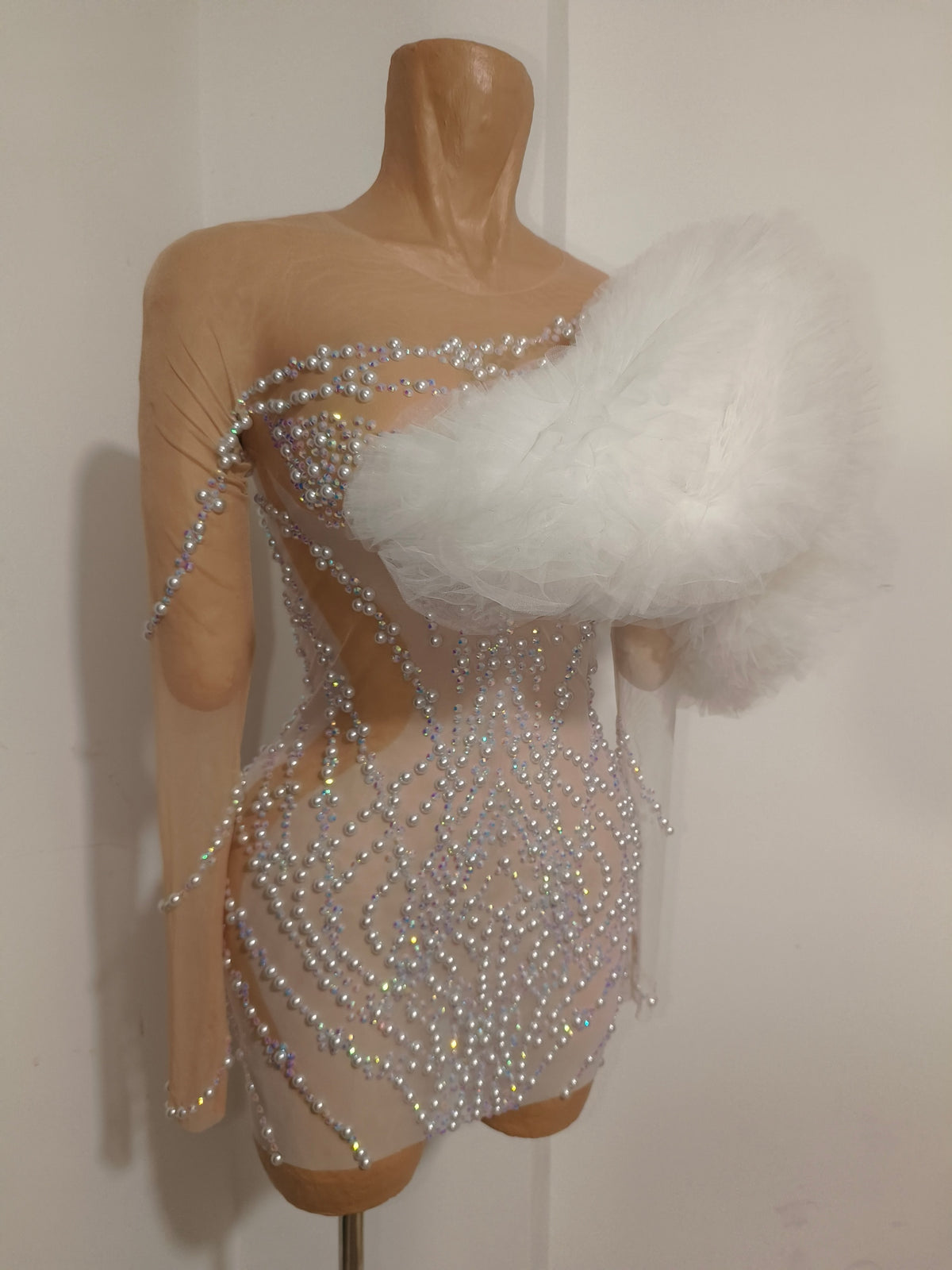 CELESINYI Tianxiang Crystal One Shoulder Mini Dress