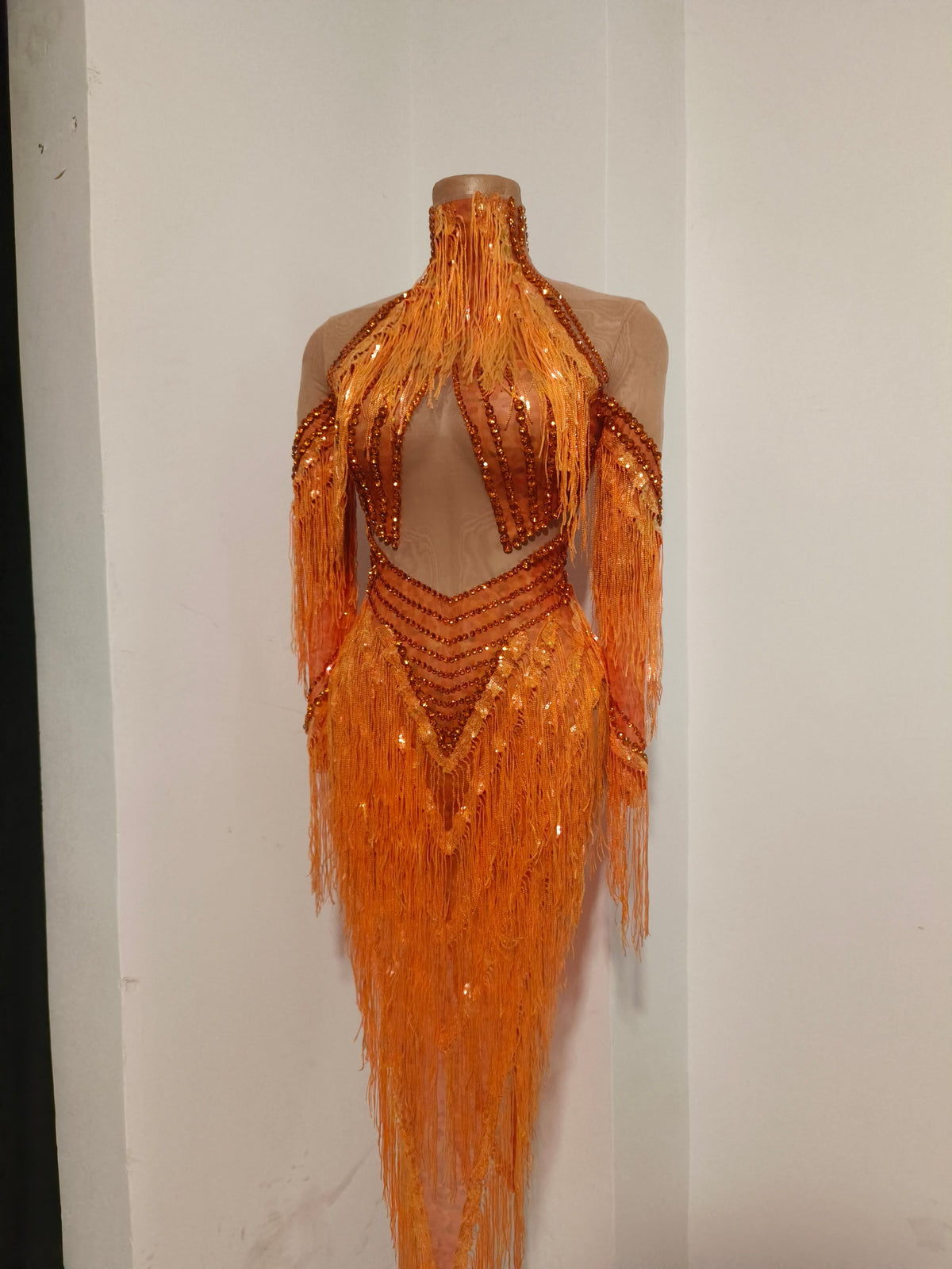 CELESINYI Chengzhi Crystal Orange Fringe Dress