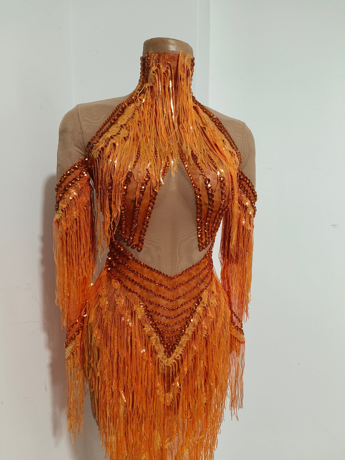 CELESINYI Chengzhi Crystal Orange Fringe Dress