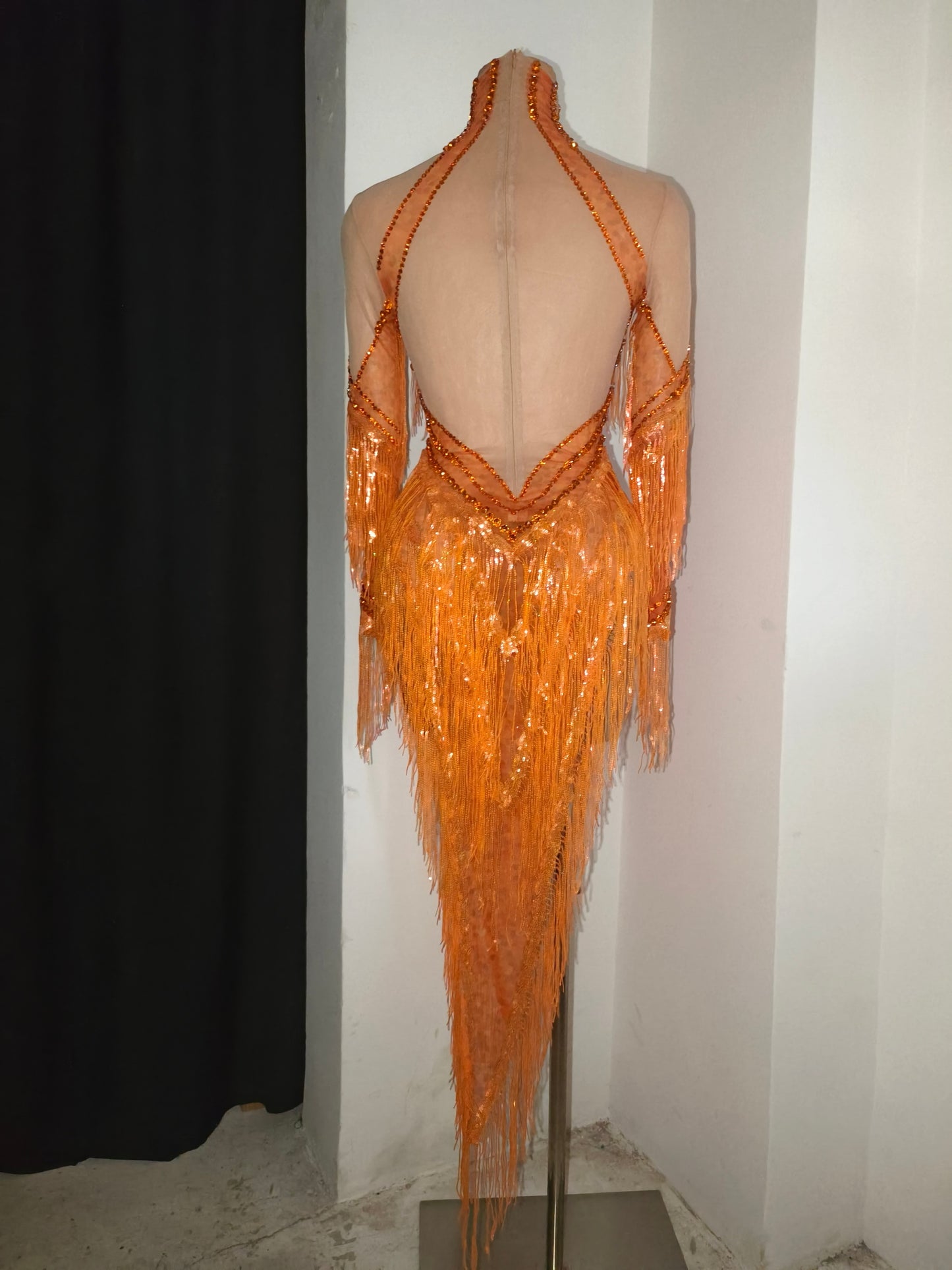 CELESINYI Chengzhi Crystal Orange Fringe Dress