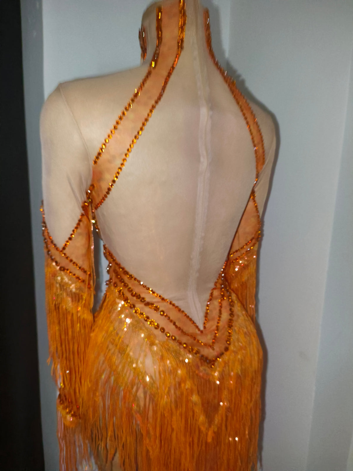 CELESINYI Chengzhi Crystal Orange Fringe Dress